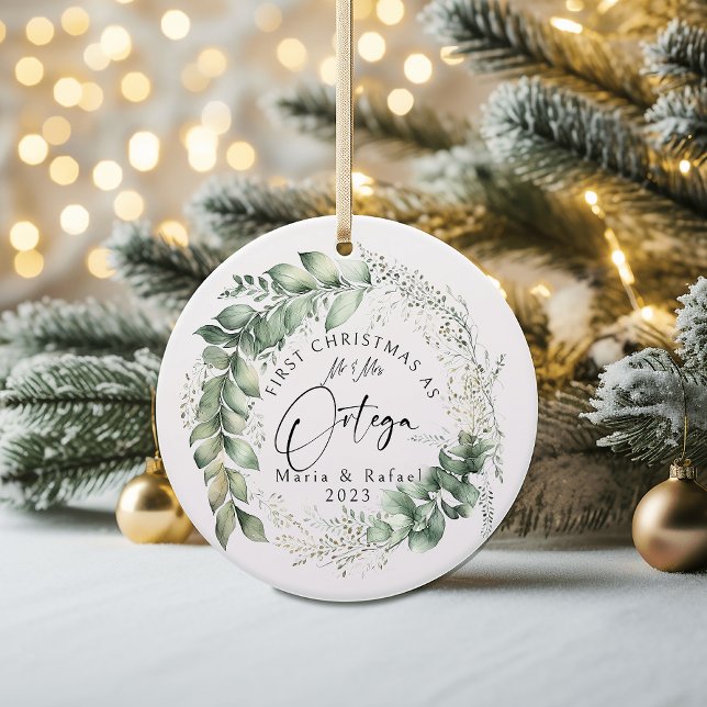 First Christmas Married Ceramic Ornament, Wreath Ornament (Creator Uploaded)