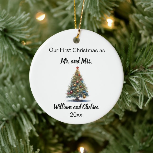 First Christmas Married Christmas Tree Ceramic Ornament (Tree)