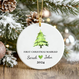 First Christmas Married Christmas Tree Custom Name Ceramic Ornament