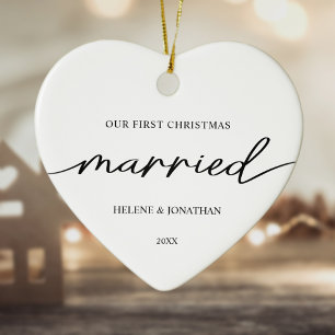First Christmas Married Couple Minimal Elegant Ceramic Ornament