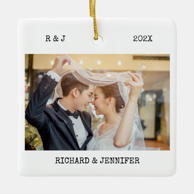 First Christmas Married | Custom Newlywed Photo Ceramic Ornament (Front)