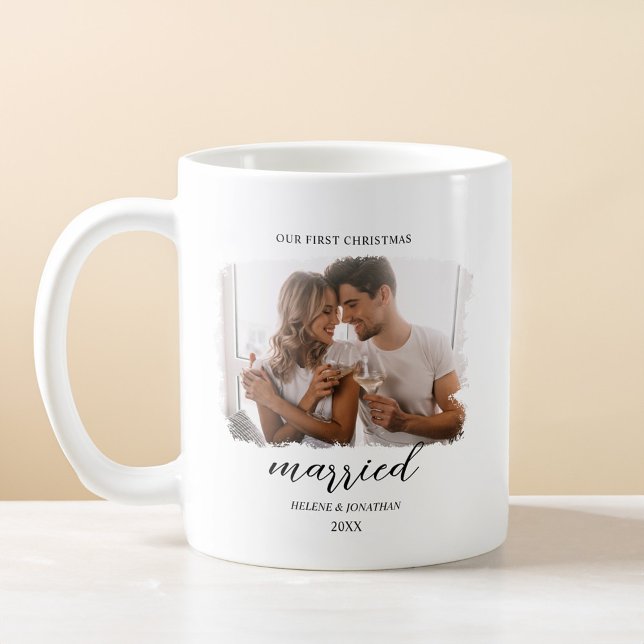 First Christmas Married Elegant Photo Newlyweds Coffee Mug (First Christmas Married Elegant Photo Newlyweds Coffee Mug)