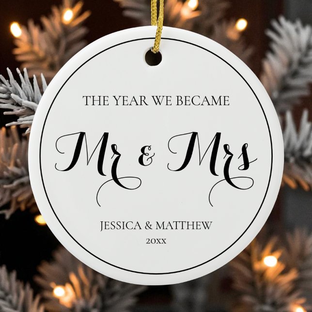 First Christmas Married Elegant Simple Mr and Mrs Ceramic Ornament (First Christmas Married Elegant Simple Mr and Mrs Ceramic Ornament)