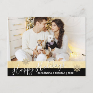 First Christmas Married Engaged GOLD   PHOTO Holiday Postcard