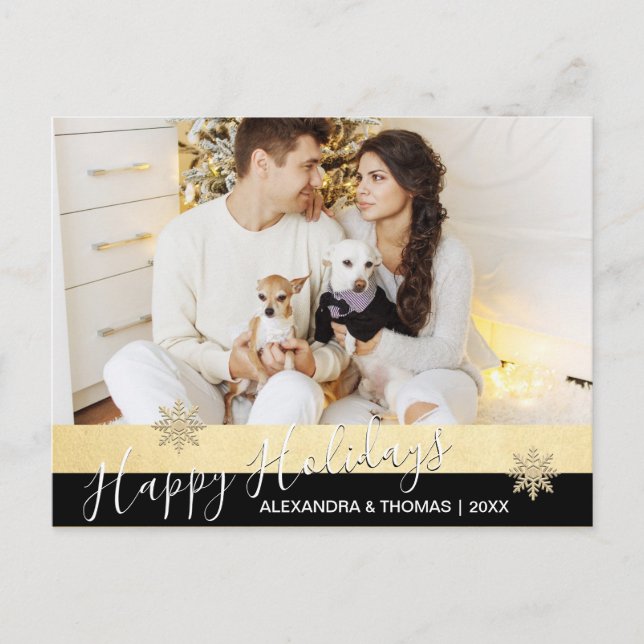 First Christmas Married Engaged GOLD | PHOTO Holiday Postcard (Front)