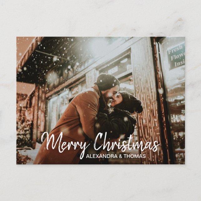 First Christmas Married Engaged White | PHOTO Holiday Postcard (Front)