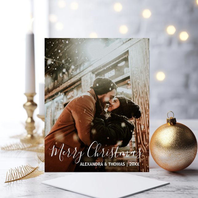 First Christmas Married Engaged White | PHOTO Holiday Postcard (First Christmas Married Engaged White  PHOTO Holiday Postcard)
