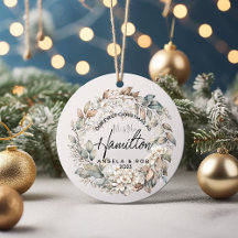 First Christmas Married Floral Leaf Wreath 