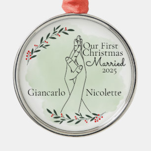  First Christmas Married Interlocking Hands Metal Ornament