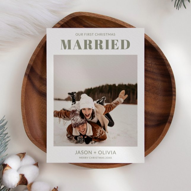 First Christmas Married Modern Christmas Photo Holiday Card (Creator Uploaded)