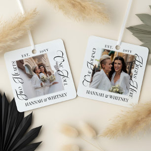 First Christmas Married Modern Couples Photo Metal Ornament