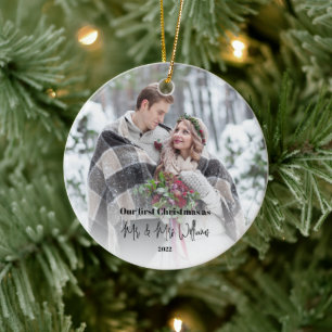  First Christmas Married Mr and Mrs Photo Ceramic Ornament