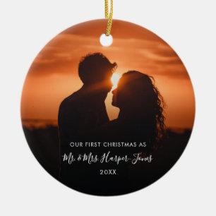 First Christmas Married Mr & Mrs Photo Ceramic Ornament