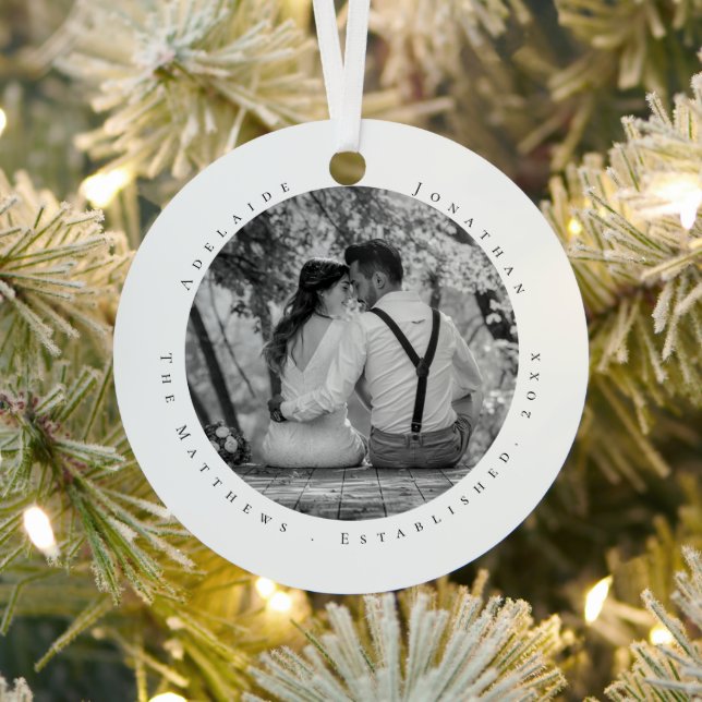 First Christmas Married Newlywed Date Established Metal Ornament (Insitu)