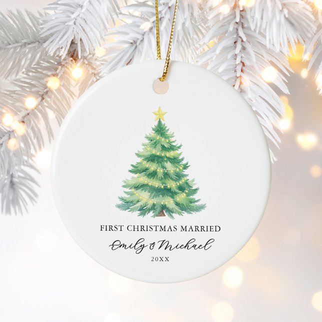 First Christmas Married Newlywed Photo Ceramic Ornament (Creator Uploaded)