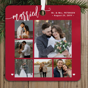 First Christmas married newlywed photo collage Metal Ornament
