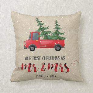 First Christmas Married  Personalized Gift Throw Pillow