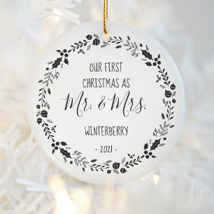 First Christmas Married Photo Ceramic Ornament