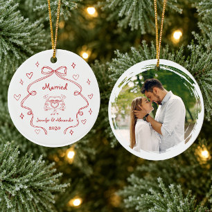 First Christmas Married Photo Ceramic Ornament