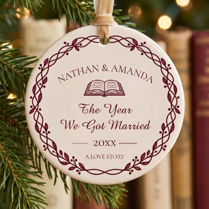 First Christmas Married Photo Ceramic Ornament