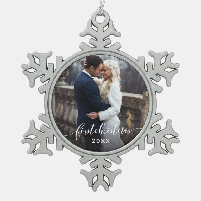 First Christmas Married Photo Holiday Ornament (Front)