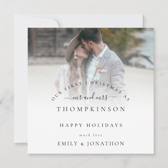 First Christmas Married Photo Names Holiday Card (Front)