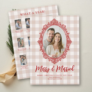 First Christmas Married Red Sketch Vintage Neutral Holiday Card