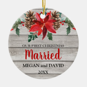 First Christmas married rustic winter flowers Ceramic Ornament