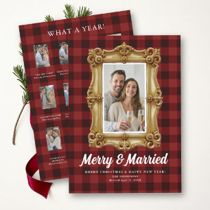 First Christmas Married Vintage Buffalo Checks Red Holiday Card