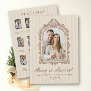 First Christmas Married Vintage Sketch Arch Earthy Holiday Card