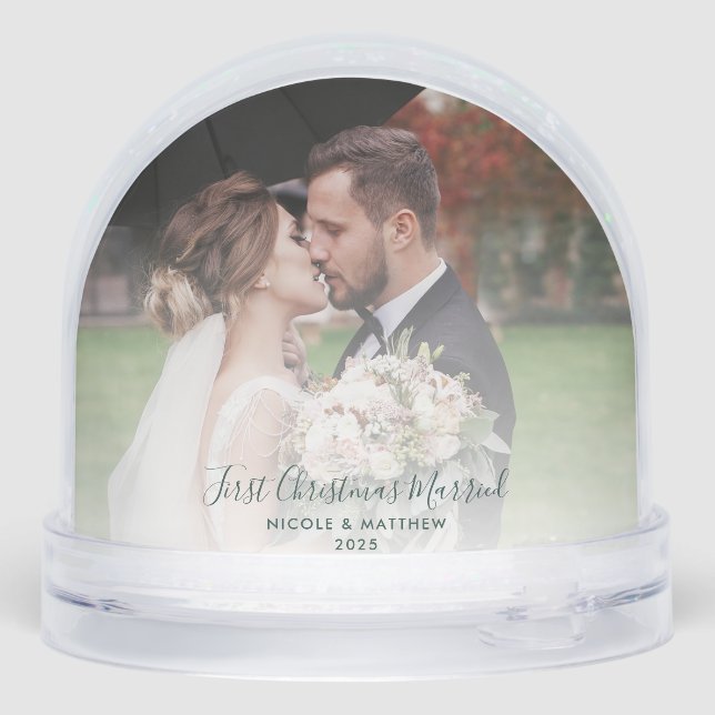 First Christmas Married Wedding Photos Custom Snowglobe (Back)
