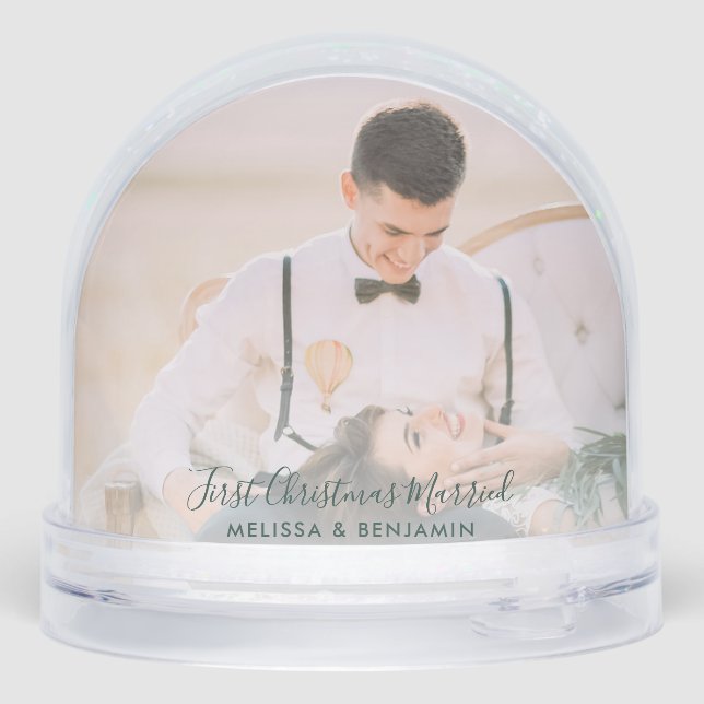 First Christmas Married Wedding Photos Custom Snowglobe (Back)