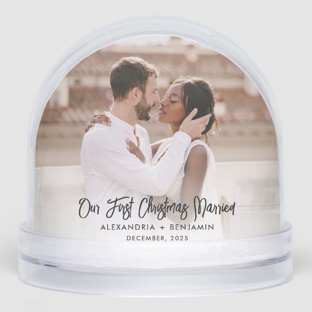 First Christmas Married Wedding Photos Snowglobe (Front)