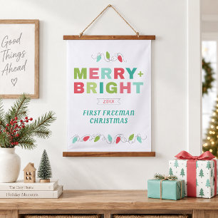 First Christmas Merry & Bright Personalized Family Hanging Tapestry