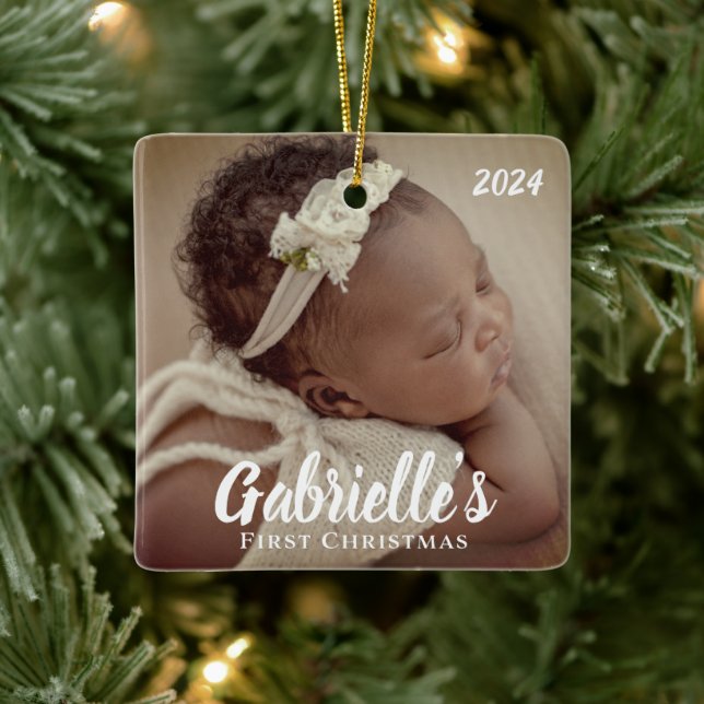 First Christmas Modern Chic Custom Photo Ceramic Ornament (Tree)