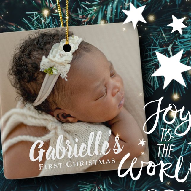 First Christmas Modern Chic Custom Photo Ceramic Ornament (Creator Uploaded)