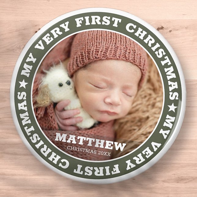 First Christmas Modern Custom Baby Photo Keepsake Magnet (Creator Uploaded)