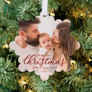 First Christmas Mom Dad Baby Photo Card