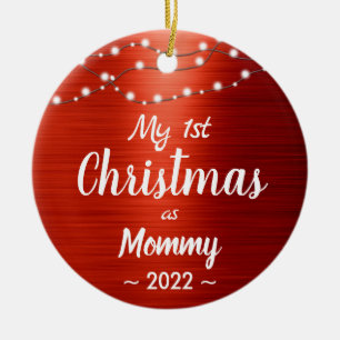First Christmas Mommy String Lights Name Photo Ceramic Ornament
