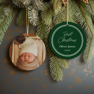 First Christmas Monogram Photo Holiday Ornament