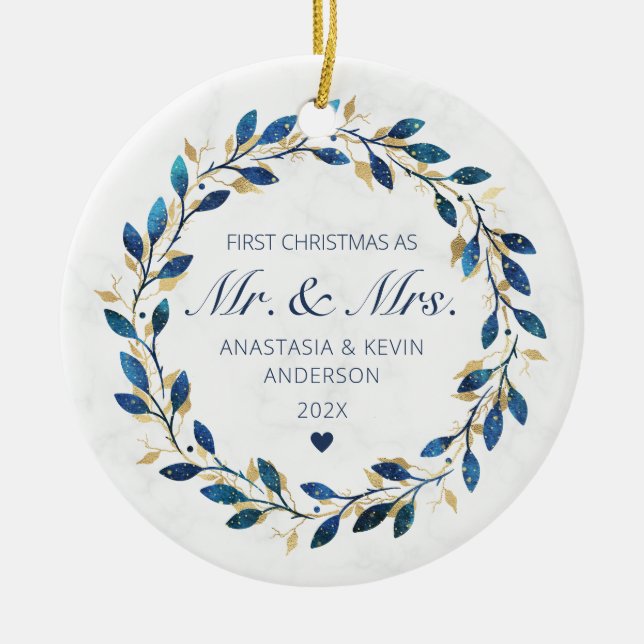 First Christmas Mr and Mrs Ceramic Ornament (Front)