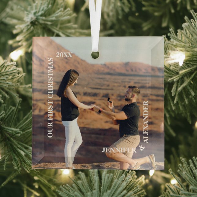 First Christmas Mr and Mrs Couple Photo Glass Ornament (Insitu)