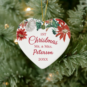 First Christmas Mr and Mrs Flower Wreath Ceramic Ornament
