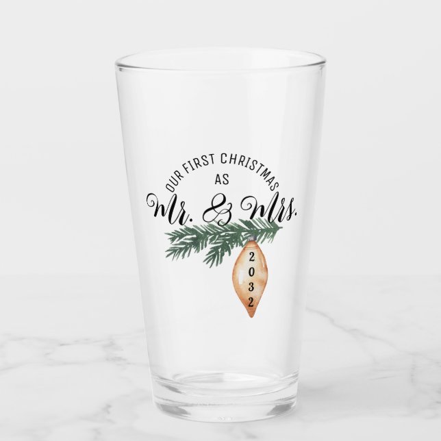 First Christmas Mr. and Mrs. Holiday Floral Glass (Front)