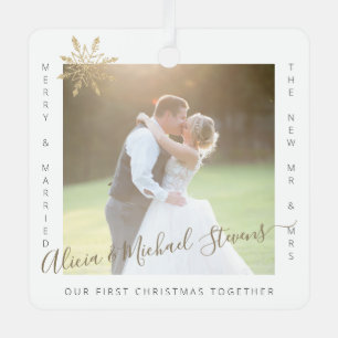 First Christmas Mr and Mrs married couple 2 photos Metal Ornament