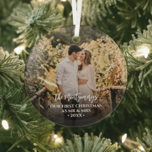 First Christmas Mr and Mrs Photo Glass Ornament