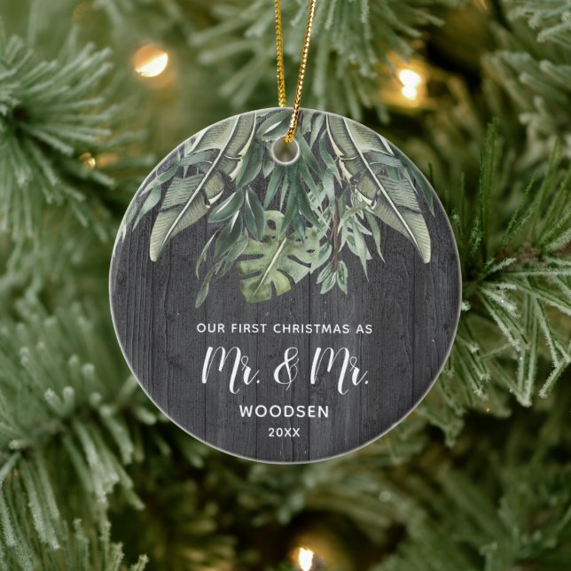 First Christmas Mr & Mr Personalized Gay Wedding Ceramic Ornament (Tree)