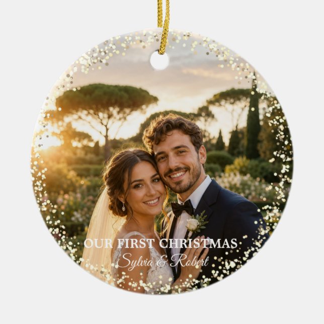 First Christmas Mr Mrs Custom Photo  Ceramic Ornament (Front)
