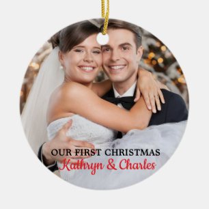 First Christmas Mr Mrs Personalized Photo Ceramic Ornament