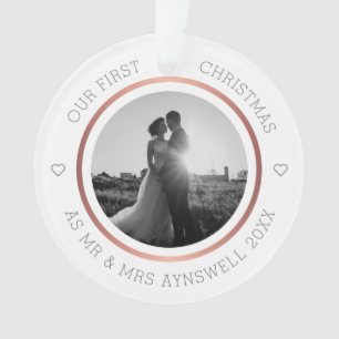 First Christmas Mr & Mrs Photo Modern Elegant Ornament